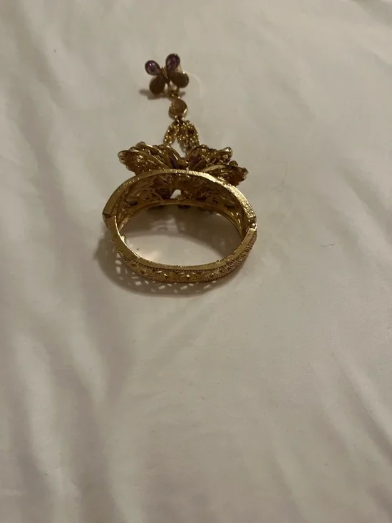 Gold-Tone Butterfly Hand Bracelet with Purple Accents - Picture 8 of 12